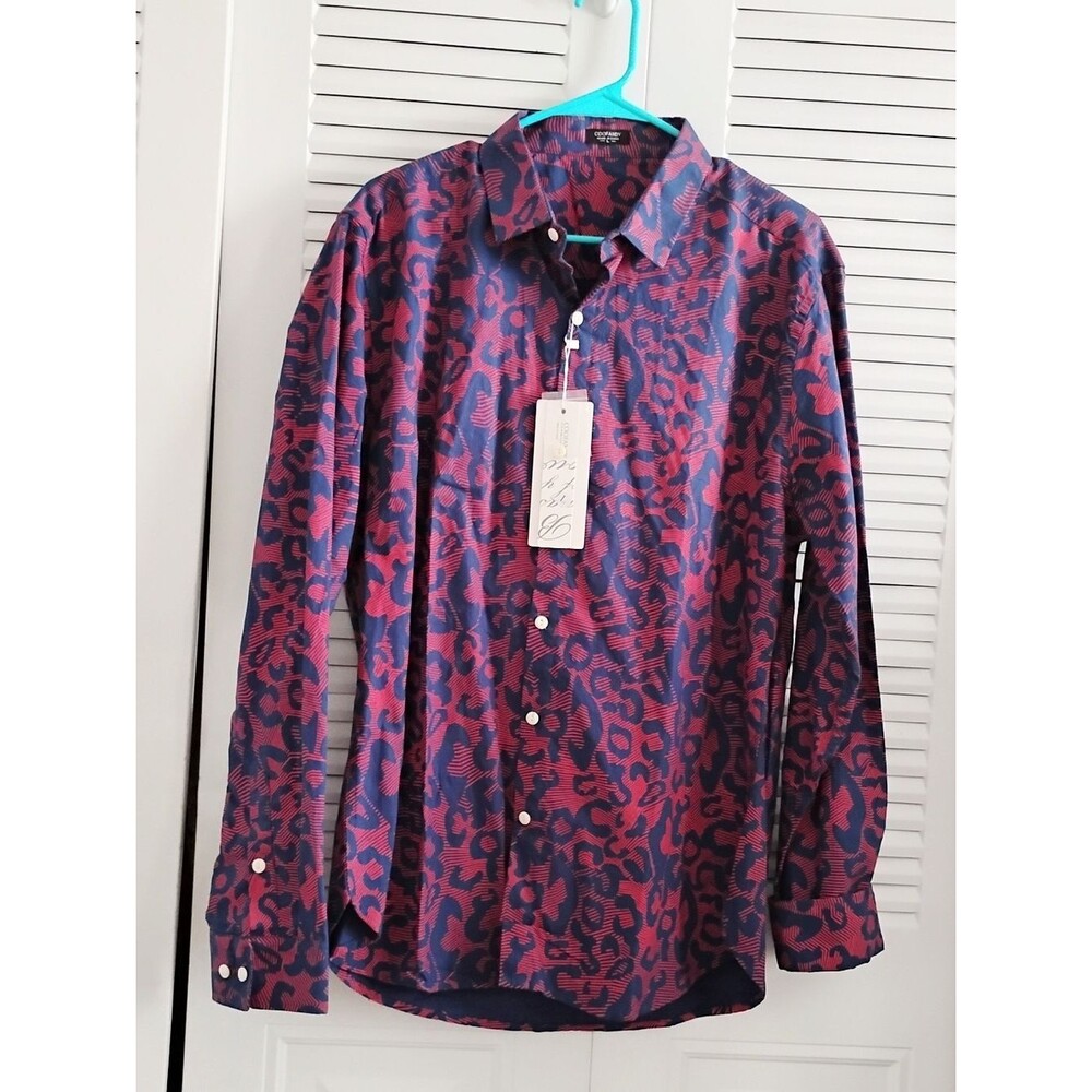 New Cotton Fun Casual Men's Long-Sleeve Button Shirt in Burgundy & Navy